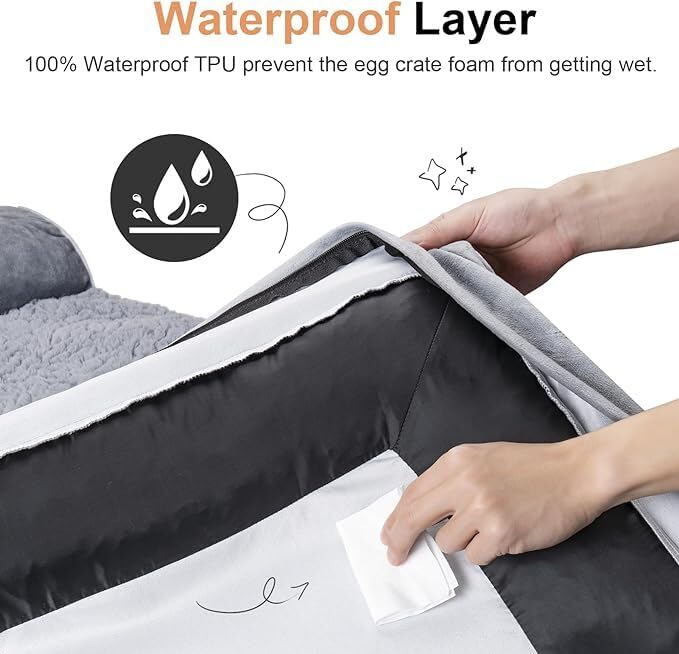 Nanuya Large Orthopedic Dog Bed - XL Memory Foam, Waterproof, Washable, Light Grey, 36"L x 27"W x 6.5"Th