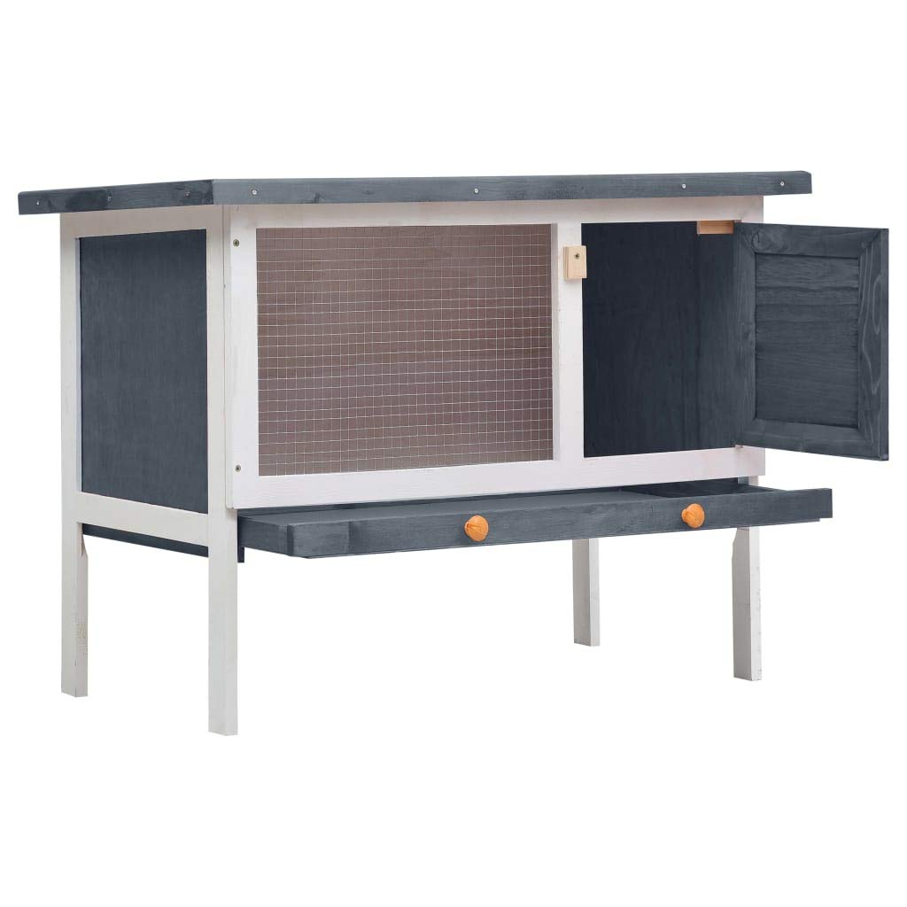 vidaXL Gray Outdoor Rabbit Hutch - Durable Wood & Iron Wire, Weather Resistant, Easy-Clean Design, 35.4L x 17.7W x 25.6H