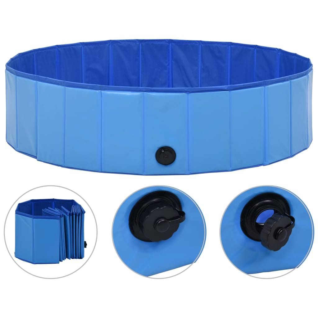 vidaXL Foldable Dog Swimming Pool - Blue 47.2&quot;x11.8&quot; - Premium PVC - Indoor/Outdoor Use - Cooling Summer Fun - Durable and Stable with Anti-Slip Surface for Pet Safety