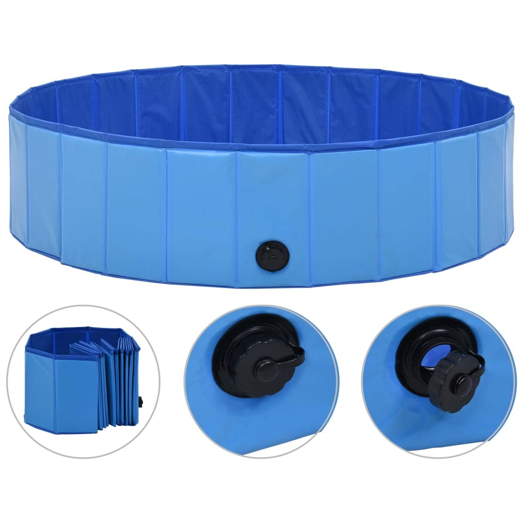 vidaXL Foldable Dog Swimming Pool - Blue 47.2x11.8 - Premium PVC - Indoor/Outdoor Use - Cooling Summer Fun - Durable and Stable 