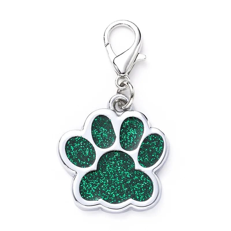 Coolliant Cute Personalized Pet Name Tags - Glitter Custom Pet Id, Dog Id Tags Engraved, Paw-Shaped Small: Green