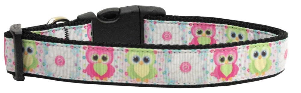 Pet Dog & Cat Nylon Collar or Leash, &quot;Sweet As Sugar Owls&quot; MD Narrow Collar