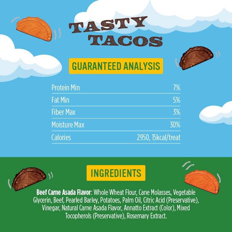 Blue Dog Bakery Tasty Tacos Snacks | Small, Soft Chicken, Beef, Pork Flavors | Natural Healthy Dog Treats | Ruffy s Food Trucks