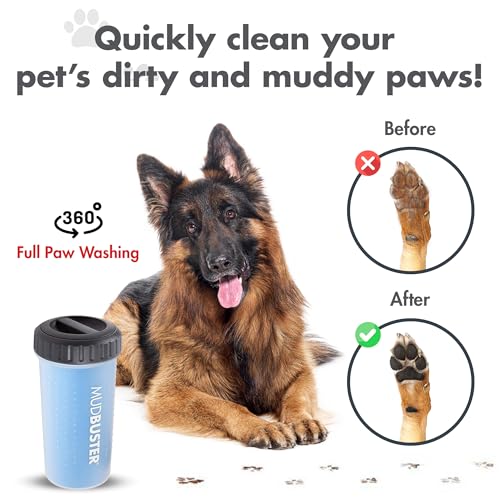 Dexas Lidded Mudbuster Portable Dog Paw Cleaner, Pro Blue, Large With Lid