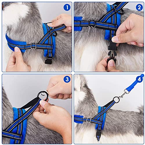Lukovee Walking Dog Harness And Leash, Heavy Duty Adjustable Puppy Harness Soft Padded Reflective Vest Harness Anti-Twist 4Ft Lead Quick Fit Lightweight For Small Dog Cat (Blue, Large)
