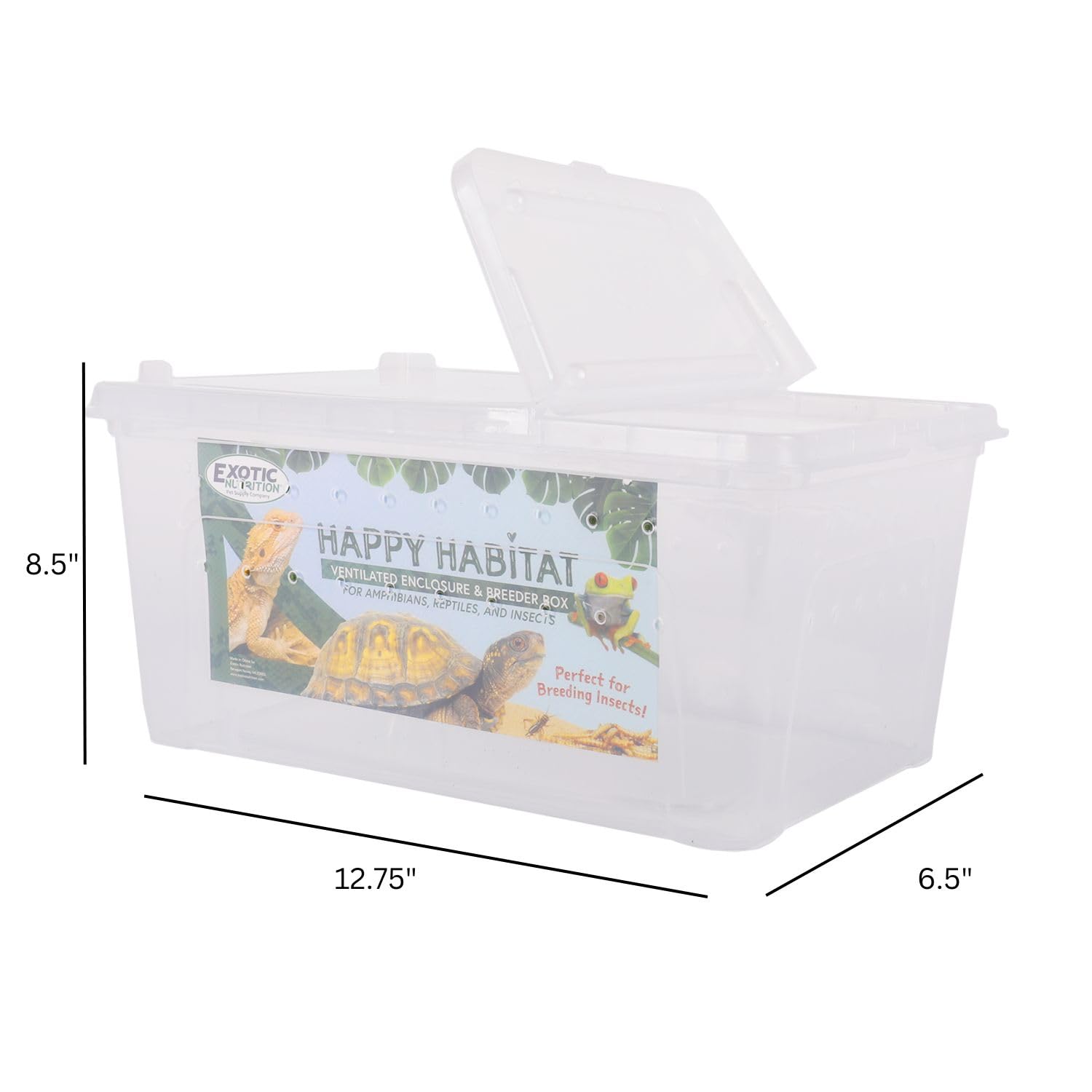 Happy Habitat - Ventilated Enclosure & Breeder Box - For Live Feeder Insects, Reptiles, Amphibians & Other Small Pets - Durable