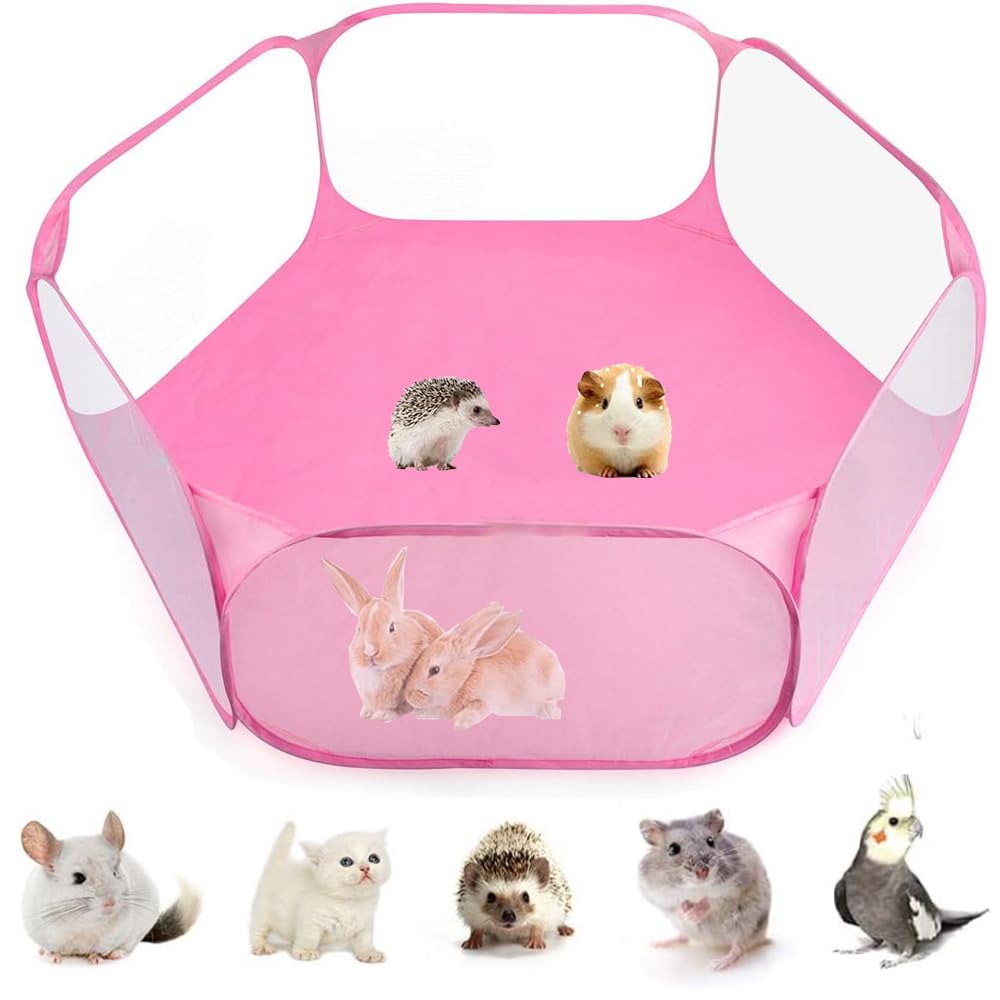 Small Animals Tent, Breathable Transparent Pet Playpen Pop Open Outdoor/Indoor Exercise Fence, Portable Yard Fence for Guinea Pi