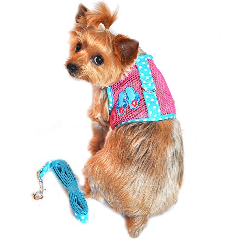 Doggie Design Cool Mesh Dog Harness Under The Sea Collection - Flip Flop Pink & Blue (Xs (10' - 12' Girth))
