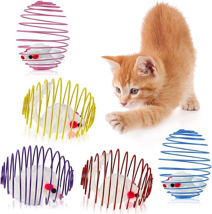 Petangel 5Pcs Cat Spring Balls Stretchable Cat Springs Toys Interactive Cat Toys Rolling Cat Balls Colorful Playful Coils Spring