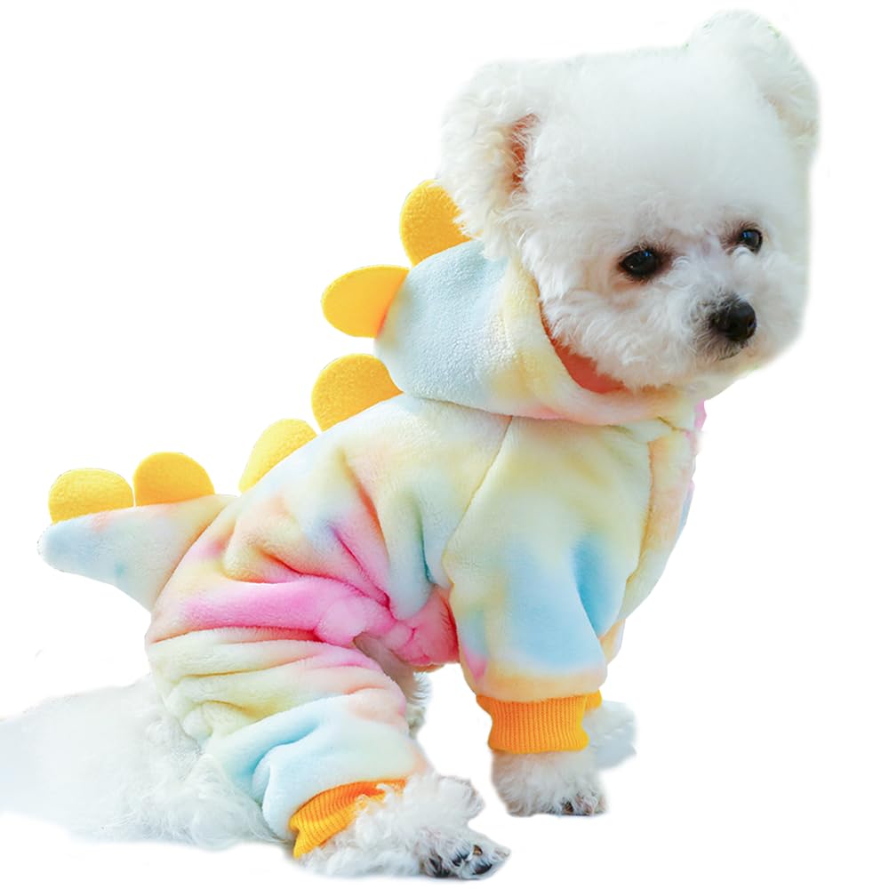 Anelekor Dinosaur Dog Clothes For Small Dog Girl Boy, Fleece Winter Puppy Hoodies With Leash Ring, Cold Weather Coat For Cat, Fu