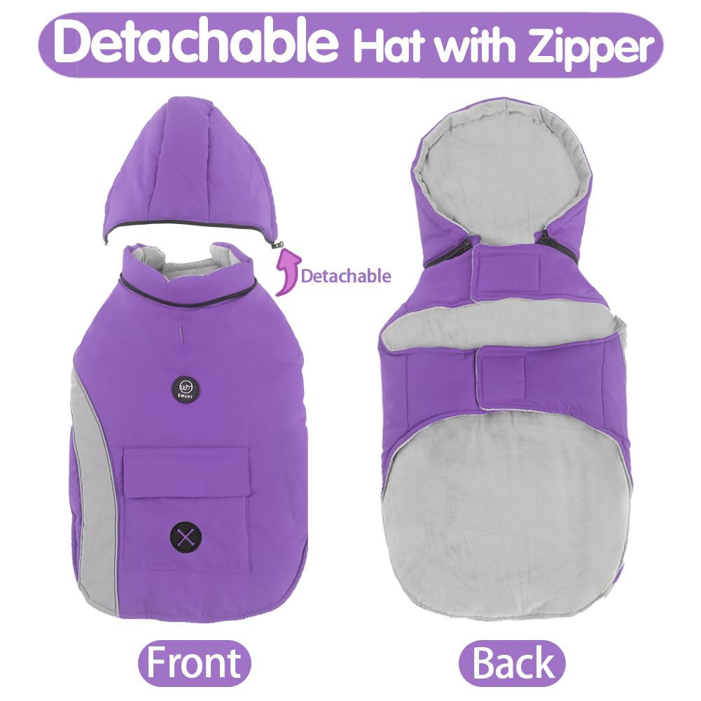 Emust Cozy Dog Vests, Windproof Winter Clothes For Small To Large Dogs, Reflective Strip, Purple