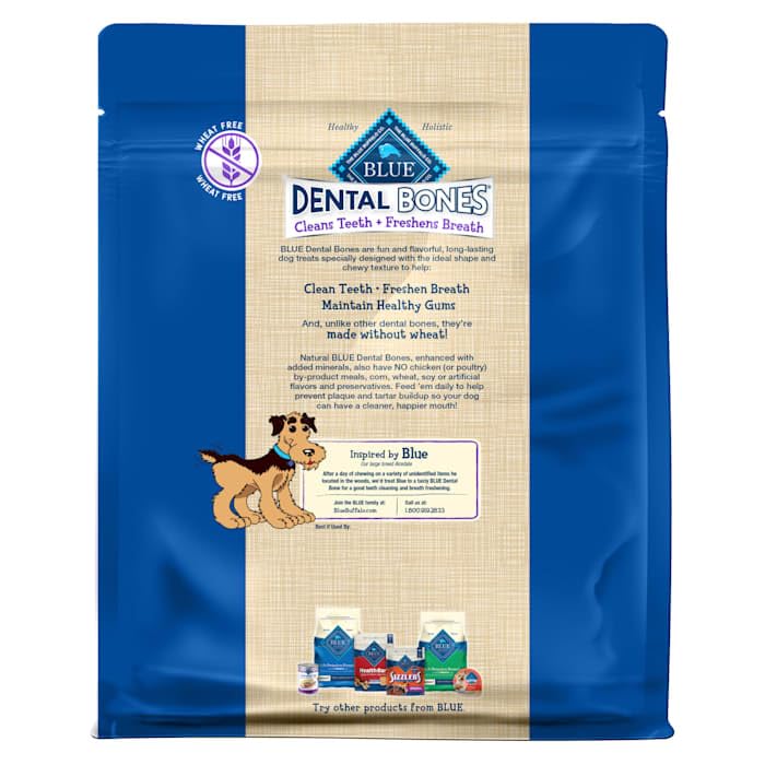 Blue Buffalo Dental Bones Large Natural Dental Chew Dog Treats, (50 lbs and up) 36-oz Bag Jumbo Pack