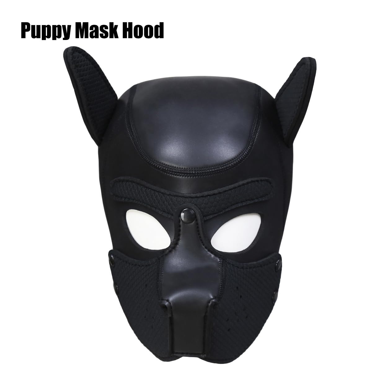 QUYUWOWO Neoprene Dog Full Face Puppy Mask Removable Pup Hood Halloween Mask (Black, Mask Kit)