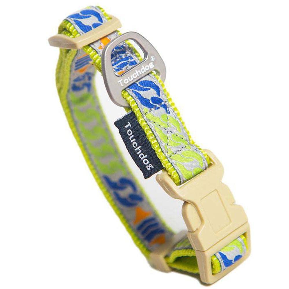 Touchdog 'Chain Printed' Tough Stitched Embroidered Collar and Leash, Small, Yellow
