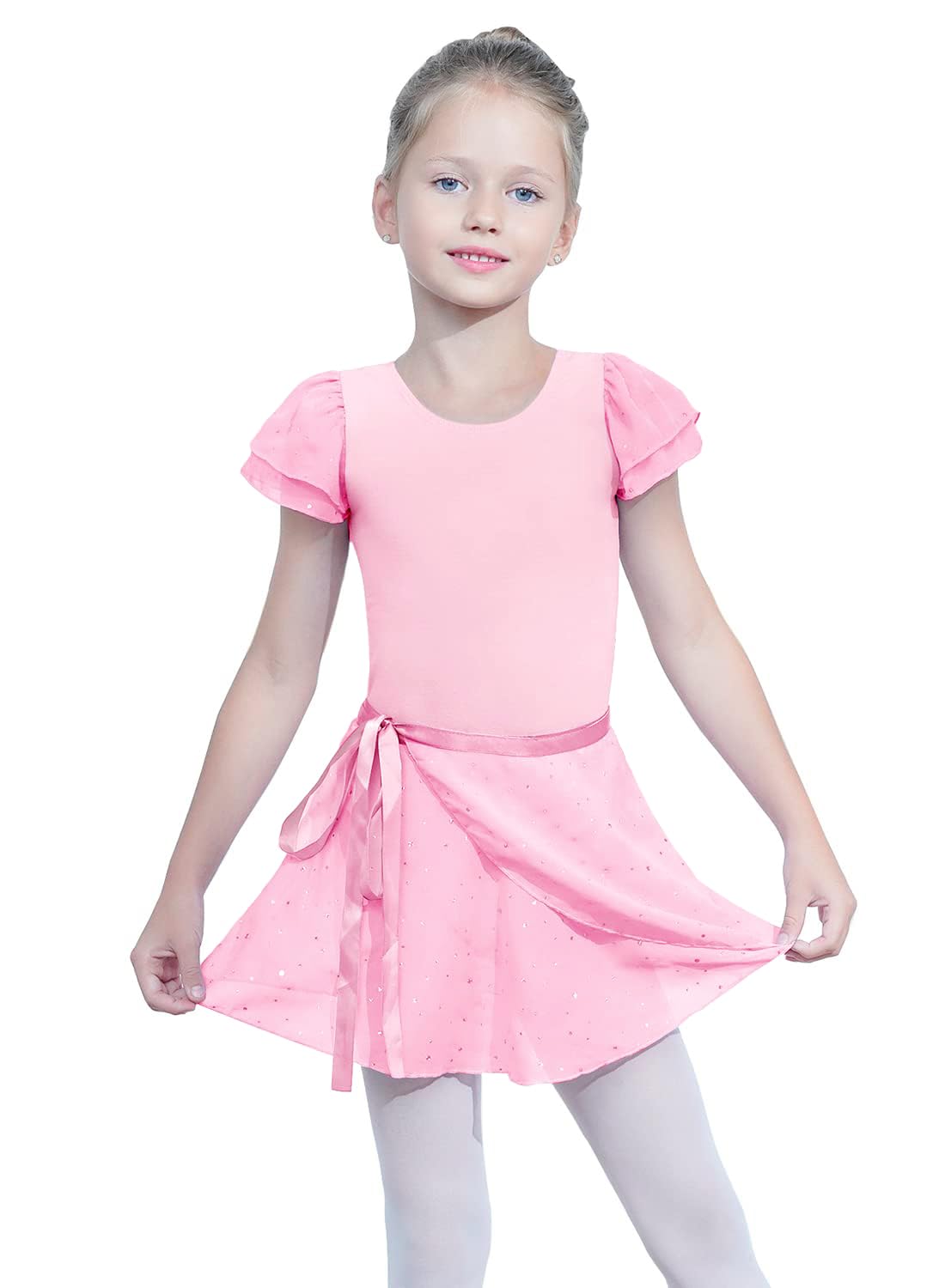 Eqsjiu Pink Ballet Leotards For Girls 5T Size 6 6-7 Years Old 5-6X Skirted Leotards With Skirts Ruffle Sleeve Dance Leotards For