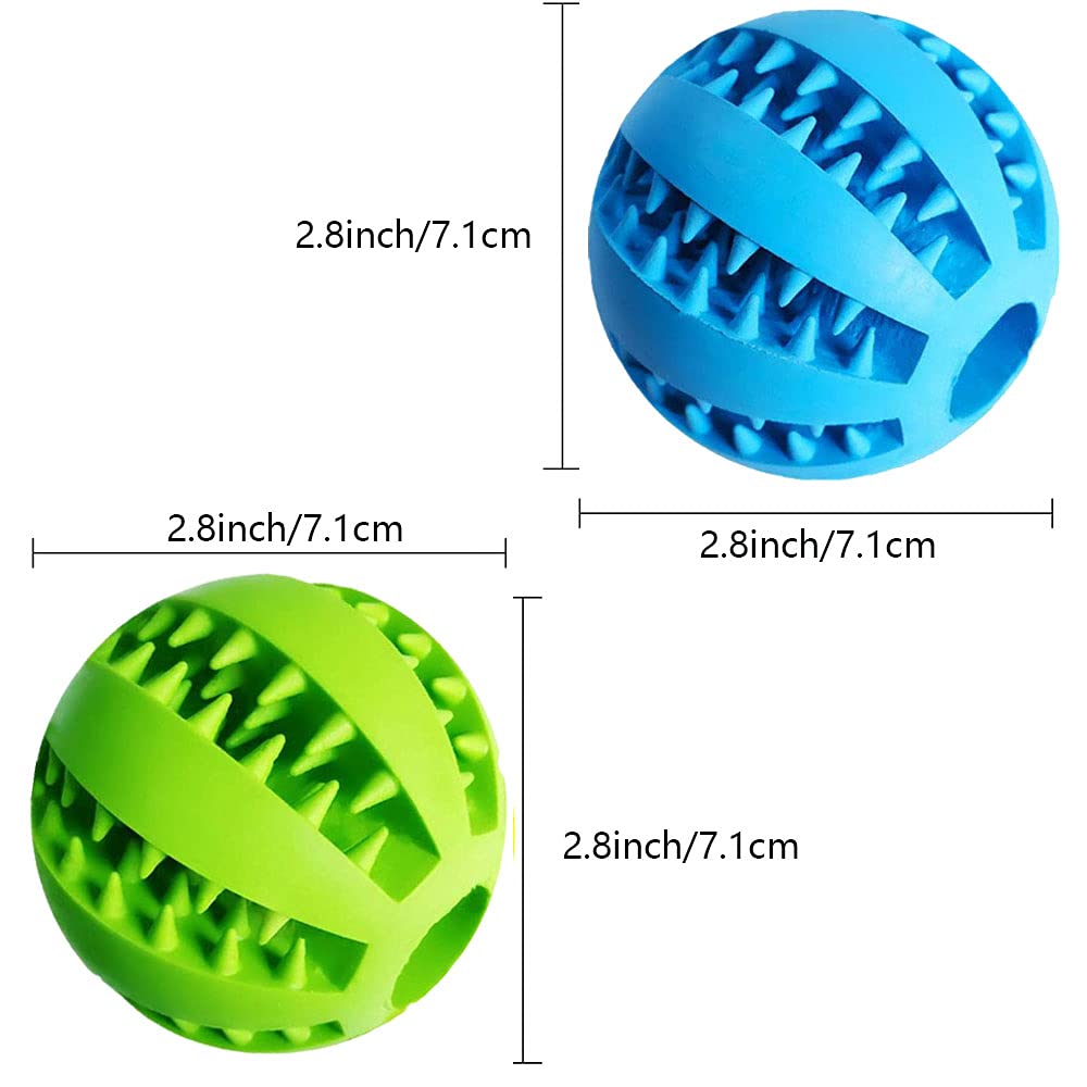Feixun Dog Treat Toy Ball, Dog Tooth Cleaning Toy, Interactive Dog Toys(1 Green+1 Blue) 2.8' Pack Of 2