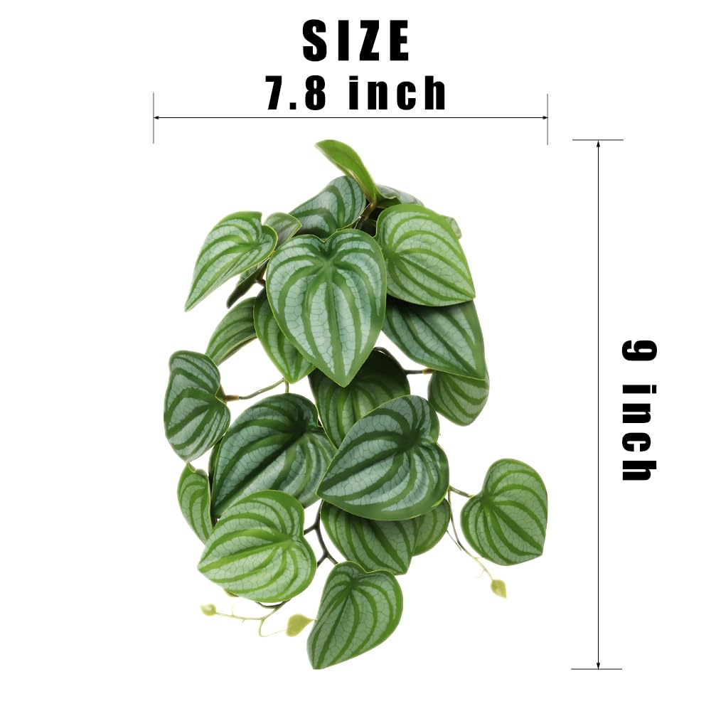 WOLEDOE Artificial Hanging Plants for Terrarium - Fake Calathea Orbifolia with Suction Cup, Perfect for Reptile & Amphibian Habitats