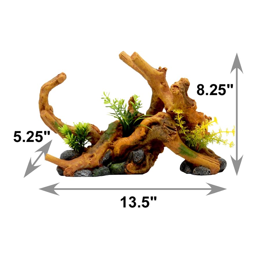 Blue Ribbon EE-639 Exotic Environments Driftwood Centerpiece with Plants Aquarium Ornament, Brown, Small