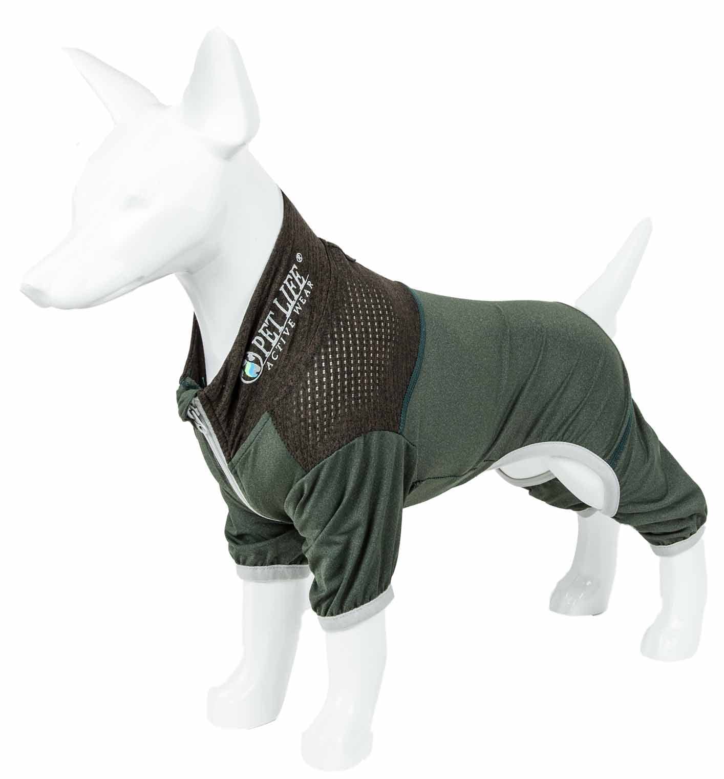 Pet Life ?Active 'Embarker' Heathered Performance 4-Way Stretch Two-Toned Full Body Warm Up, Small, Green
