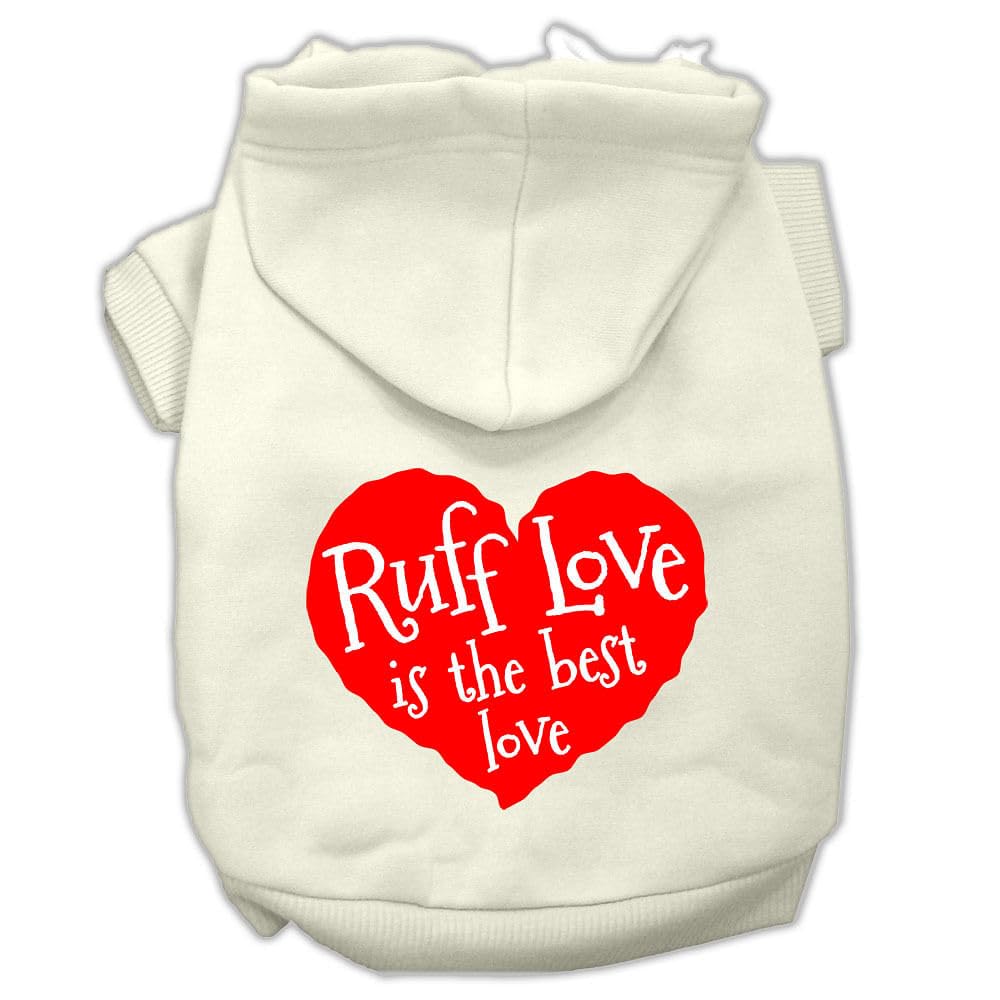 Pet Dog & Cat Hoodie Screen Printed, 'Ruff Love' Cream Lg (10-14 Lbs.)
