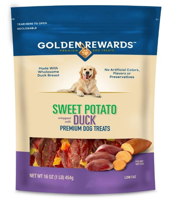 Golden Rewards Sweet Potato Wrapped with Duck Premium Treats for Dogs, 16 oz Bag