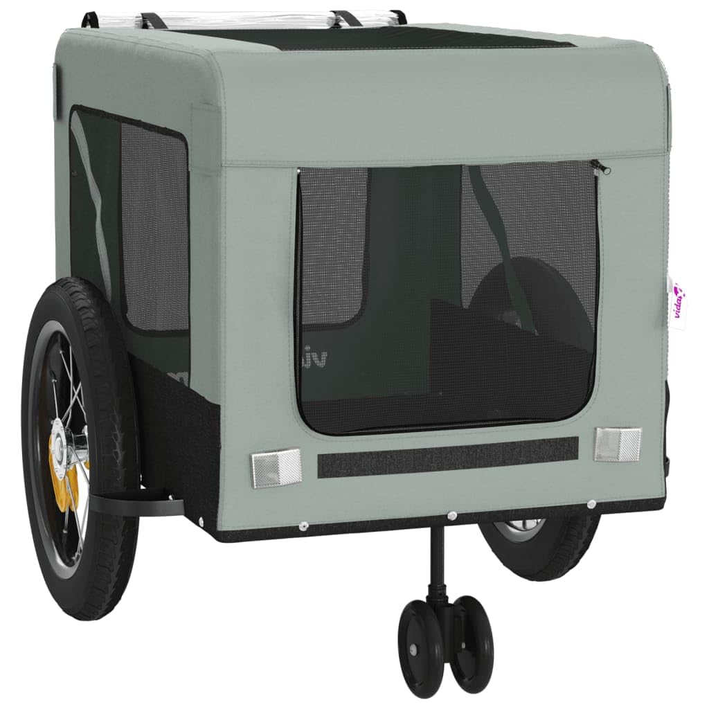 Vidaxl Pet Bike Trailer - Multipurpose Outdoor Pet Carrier With Sturdy Iron Frame & Oxford Fabric, Gray And Black, Comfortable And Safe Travel For Small Pets