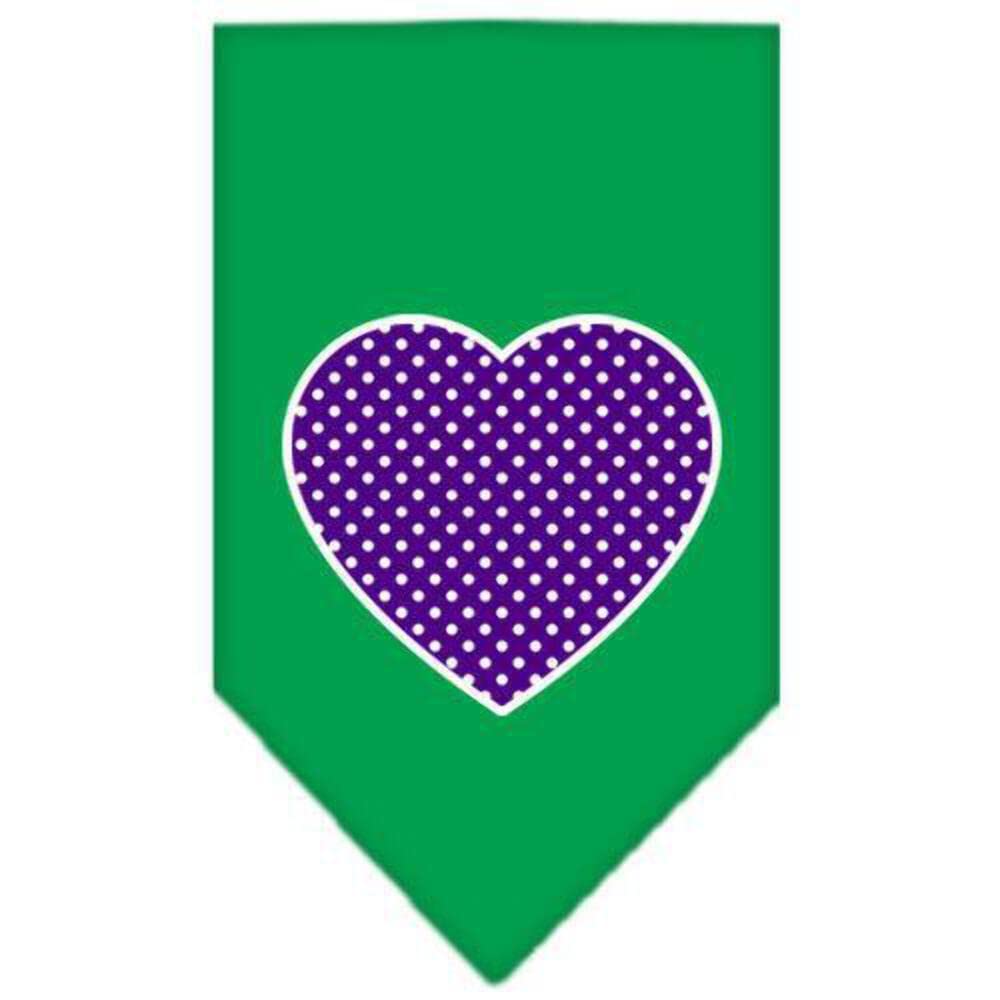 Pet and Dog Bandana Screen Printed, &quot;Purple Swiss Dot Heart&quot; Lime Green Small