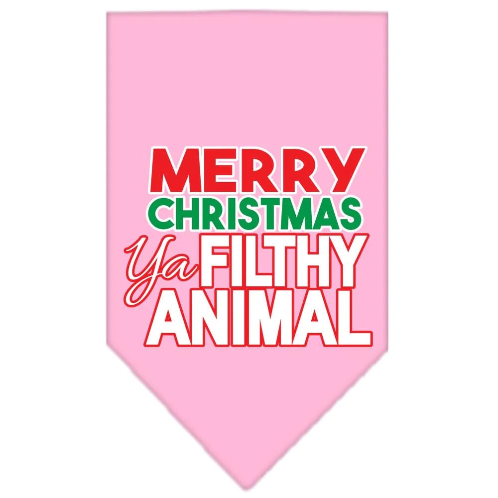 Christmas Pet and Dog Bandana Screen Printed, "Merry Christmas, Ya Filthy Animal" White Large