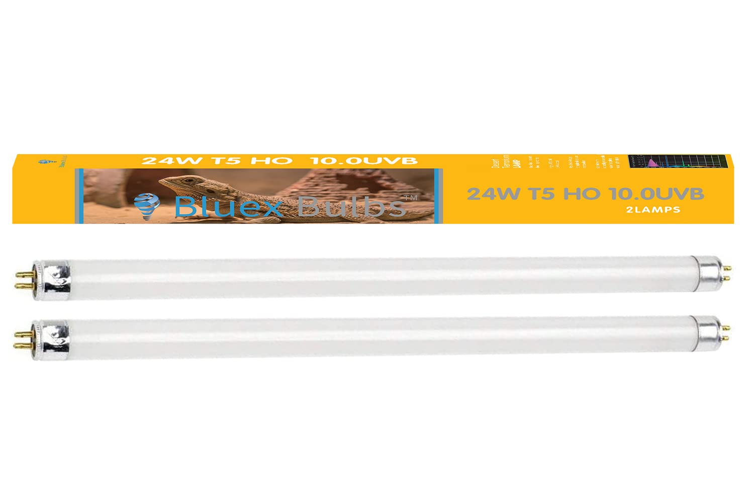 2 Pack 24W-Watt T5 Ho Reptile Light Desert Uva Uvb 10.0 Fluorescent Tube - 22'' Terrarium Hood Light Suitable For Desert Reptile