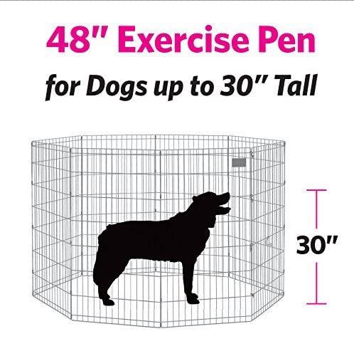 Midwest Homes For Pets Foldable Metal Dog Exercise Pen / Pet Playpen, Black W/ Door, 24'W X 48'H, 1-Year Manufacturer'S Warranty
