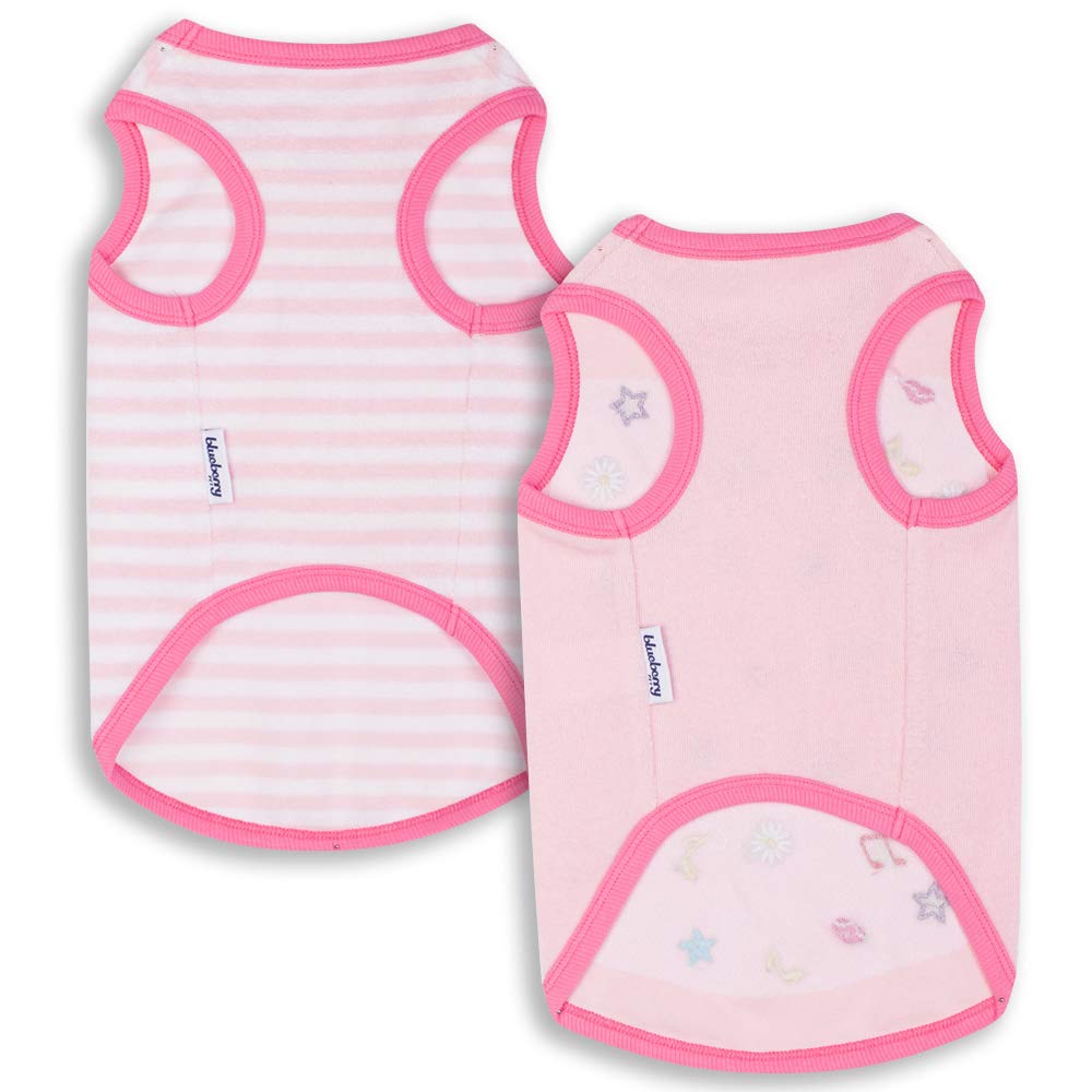 Blueberry Pet Pack Of 2 Soft & Comfy Terry Cotton Pink Wonderland Sleep & Play Dog Pajamas & Tank Top T Shirt, Back Length 12', Clothes For Girl Dogs