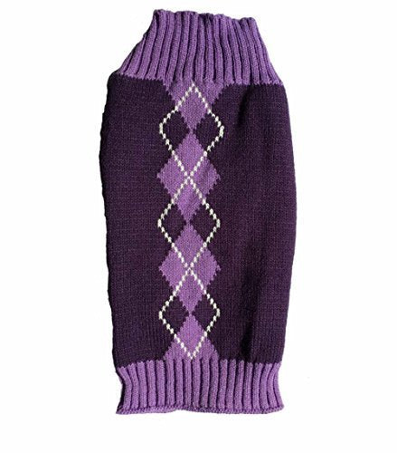 Argyle Knit Pet Sweaters Clothes For Small Dogs, Classic Purple Medium M Size