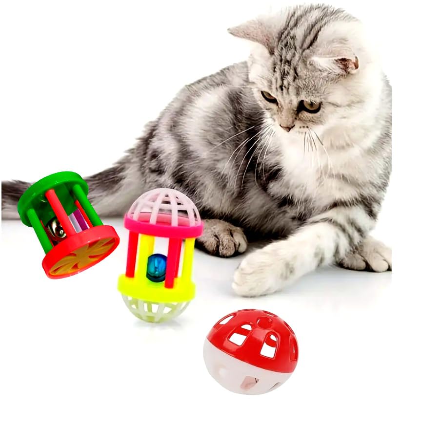 Woofy Cat BallPet Ball Toy, 3 Pcs Cat Balls Plastic Ringing Roller Toys Cylinder Shape Teasing Toys For Pet Chasing Hunting Spo