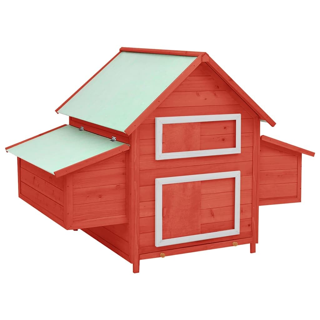 vidaXL Solid Firwood Chicken Coop with Frontal Window and Nesting Boxes, Easy-to-Clean, Weather- Roof, Red and White - 59.8x37.7