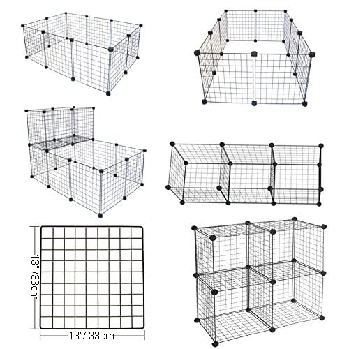 Langxun Rabbit Run,Puppy Pen With Door,Encrypted Wire Mesh Cages16 Panels Indoor/Outdoor Diy Metal Pet Fence For Puppy,Rabbit,Kitten,Hamster,Guinea Pig,Turtle,Hedgehog.Black