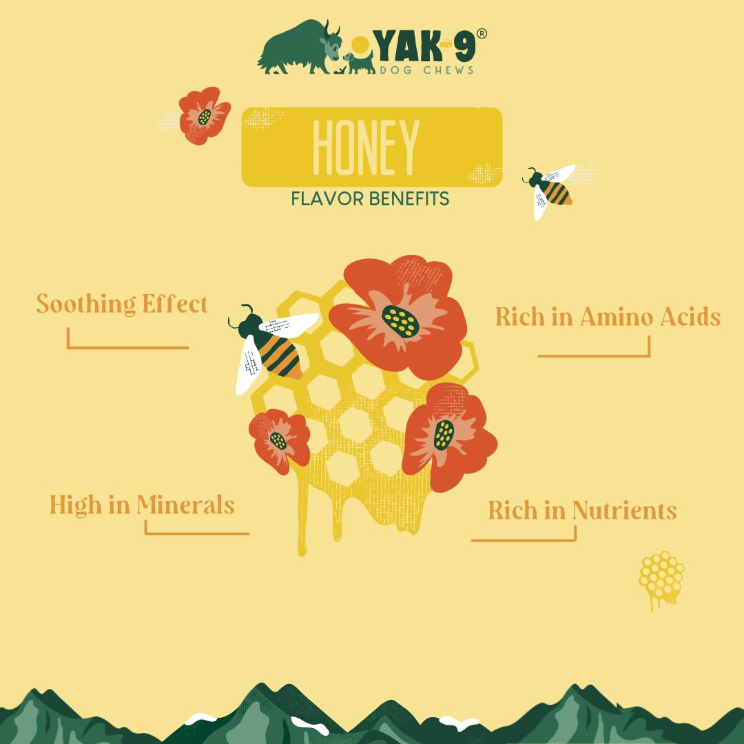 YAK-9 Cheese Dog Chews, High Protein Treats, Natural, Rawhide Free, Long Lasting with Vitamins & Minerals, Medium Size, Honey, 1