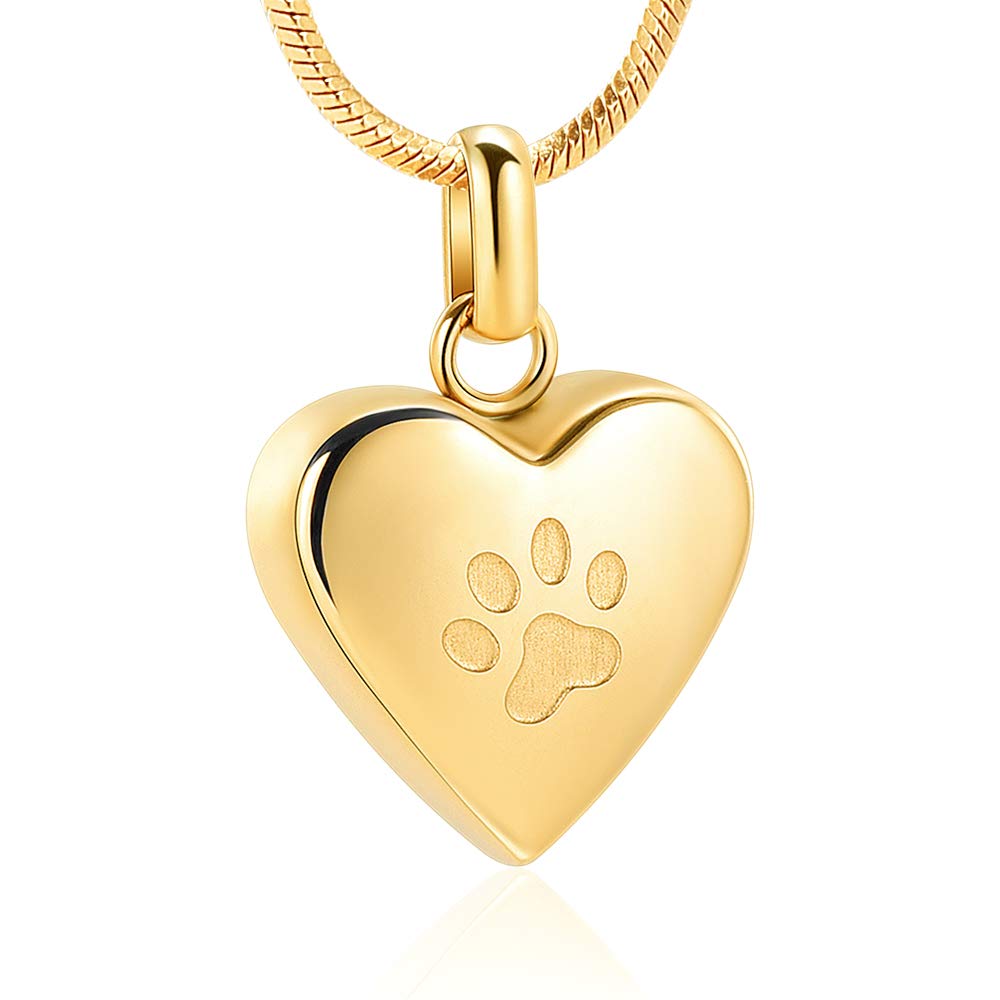 Zeqingjw Pet Cremation Jewelry For Ashes Pendant Paw Print Pet Heart Urn Necklace Memorial Keepsake Jewelry For Pet/Dog'S/Cat'S Ashes (Gold)