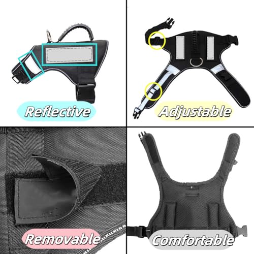 Misthis No Pull Service Dog Vest Harness (L) With Soft Handle And Reflective Stripe For Service Dogs Adjustable Padded Vest With Removable Reflective Patches For Small Medium Large Dogs