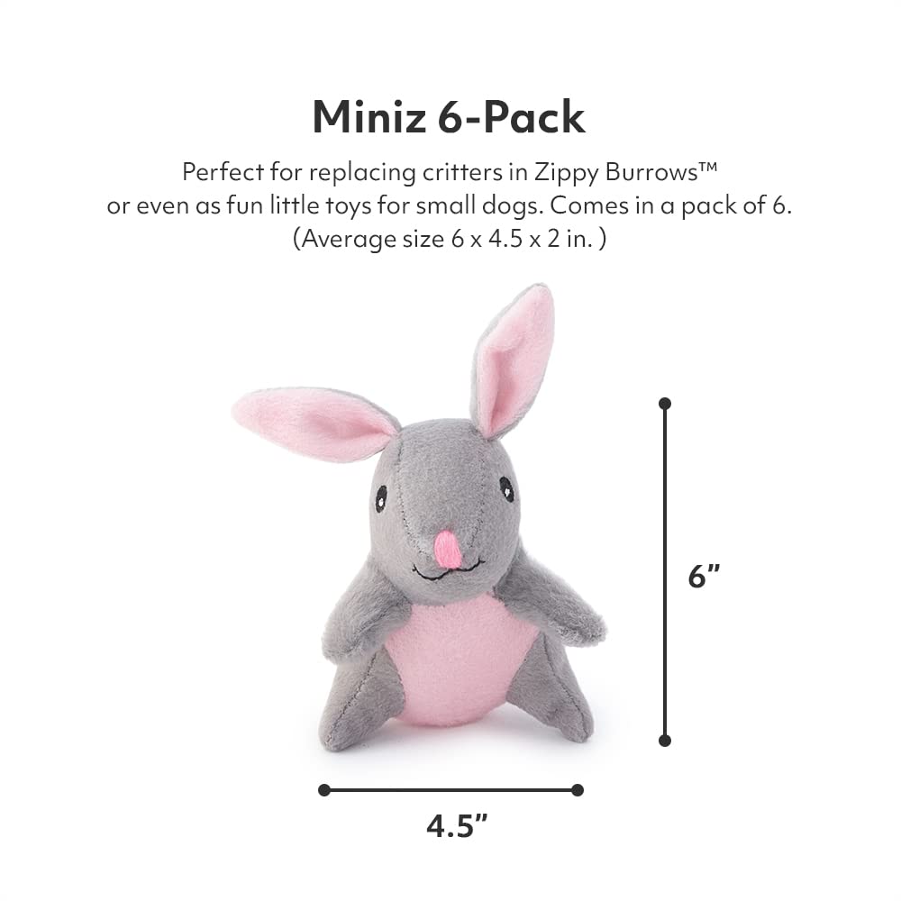 Zippypaws - Burrows Replacement Miniz 6-Pack Assortment - Plush Refills For Interactive Dog Toys For Boredom - Hide & Seek Dog Toys And Puppy Toys, Colorful Squeaky Dog Toys For Small & Medium Dogs