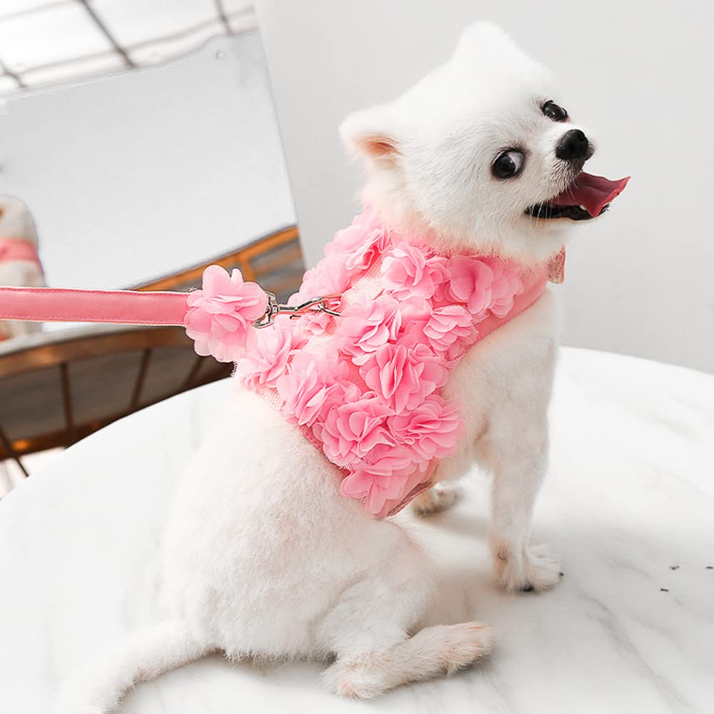 Cute Small Dog Harness - Escape-Proof Flower Dog Harness With Leash Set, Soft Mesh Small Puppy Vest Harness For Small Cats Dogs, Pink & Multicolor
