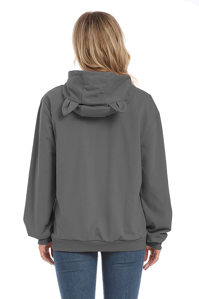 Ziifullhou Women Pet Carrier Sweatshirt Puppy Kitten Holding Hoodies Long Sleeve Pouch Tops (Xxxx-Large, Dark Grey)