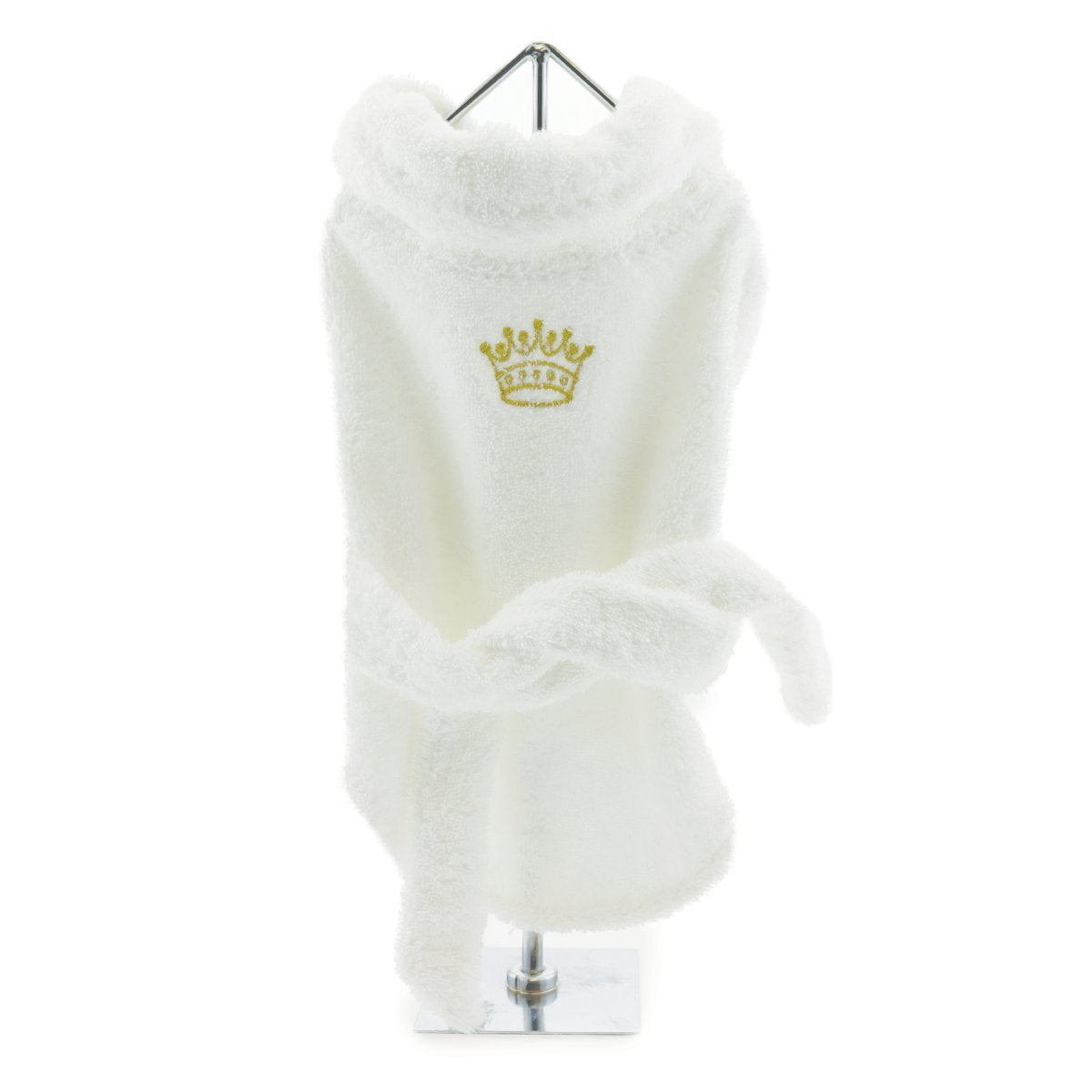 Doggie Design White Cotton Turkish Terrycloth Cotton Dog Bathrobe With Embroidered Gold Crown