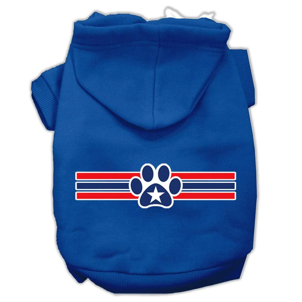 Pet Dog & Cat Hoodie Screen Printed, 'Patriotic Star Paw' Red Lg (10-14 Lbs.)