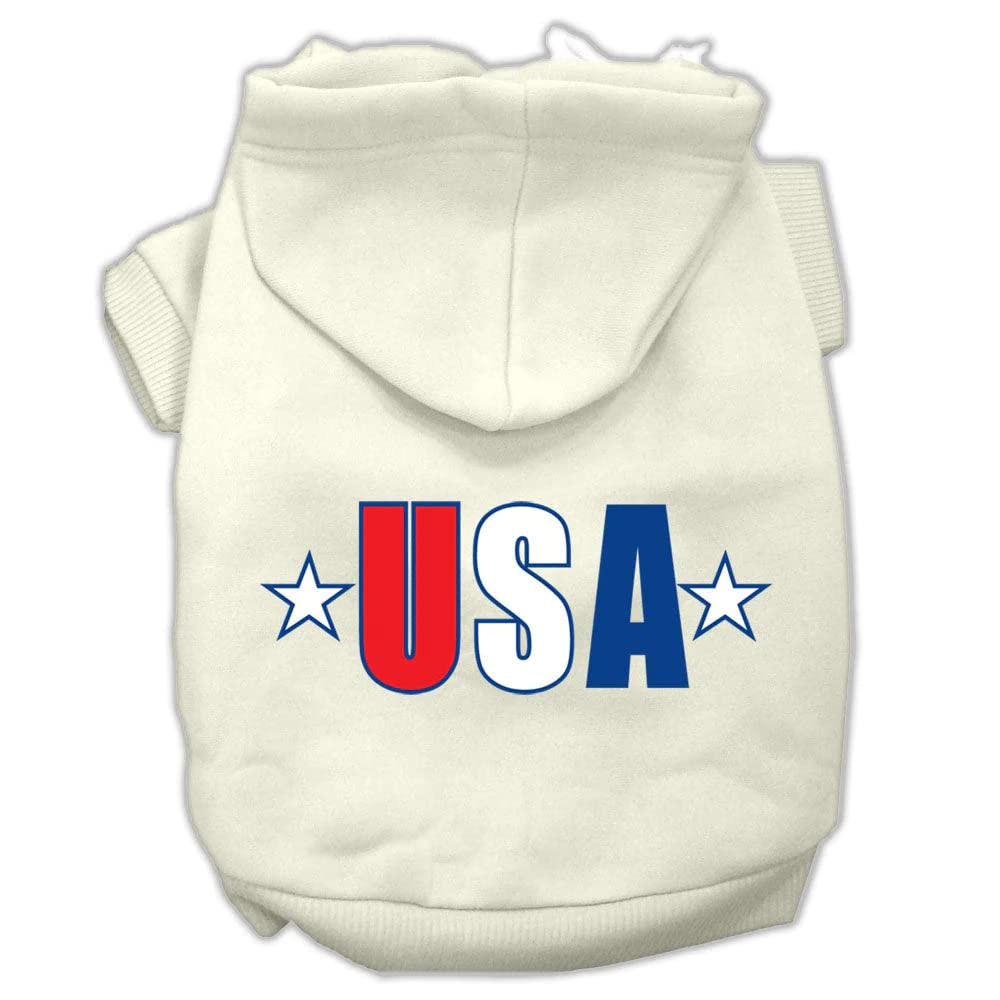 Pet Dog & Cat Hoodie Screen Printed, 'Usa Star' Cream Xs (0-3 Lbs.)