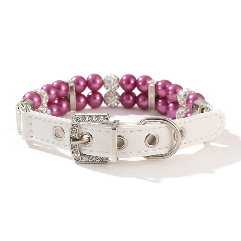 Purple Pearl Dog Collar, Fancy Crystal Bling Pearl Puppy Collar Rhinestone Luxury Beaded Necklace Diamond Girl Pet Jewelry For X