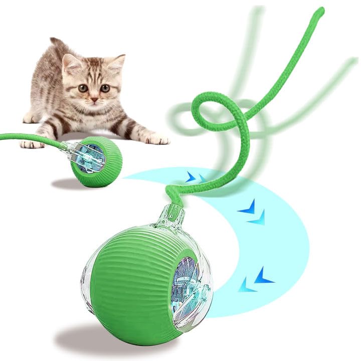 Woleu Cat Toys For Indoor Cats, Interactive Cat Ball Toy, Kitten Toy Automatic Moving Dog Ball With Cotton Tail, Smart 360 Self 