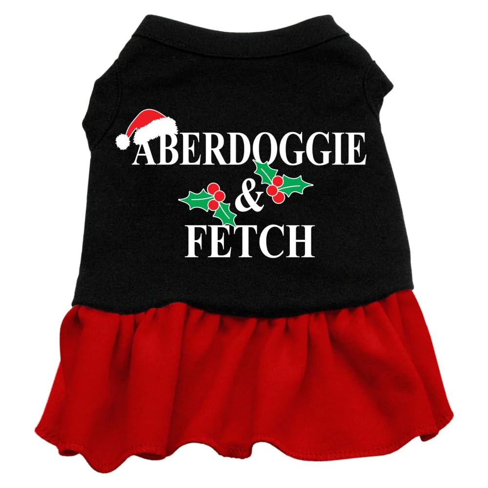 Christmas Pet Dog & Cat Dress Screen Printed, Aberdoggie Christmas Black W/Light Pink 3XL (25-35 lbs.)