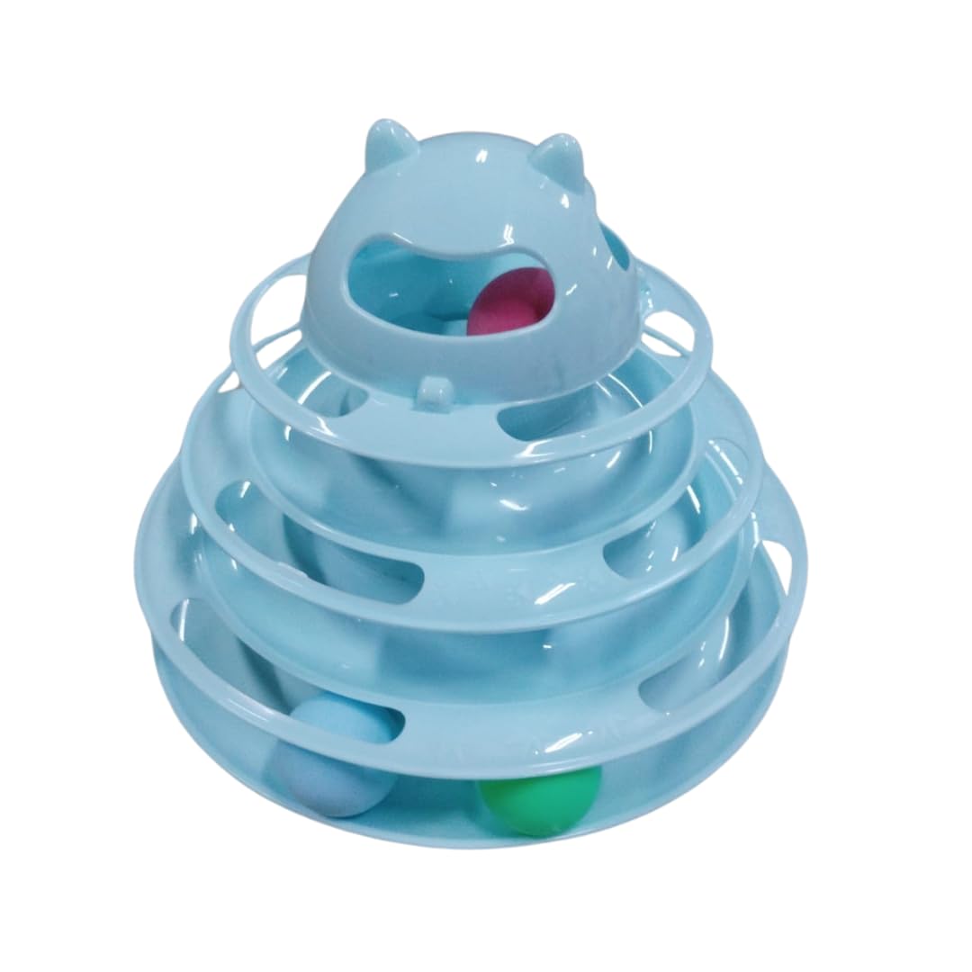 Pet Fun Interactive Tower Of Tracks | 3 Layer Fun Puzzle Toy For Cats With Colourful Balls, Promotes Mental & Physical Exercise,