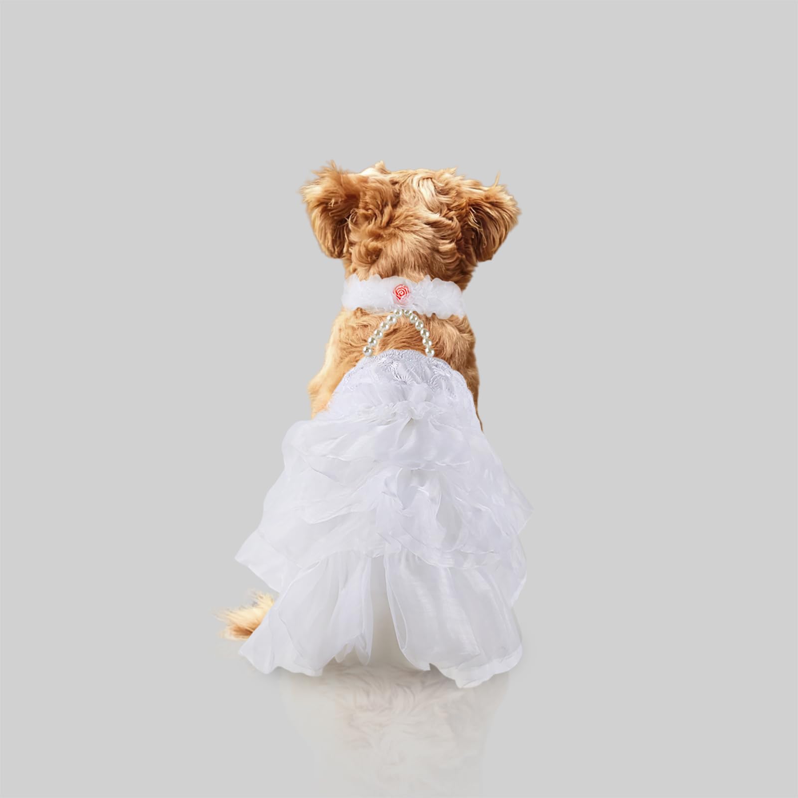 Shiaomin Dog Wedding Dress Bride Outfit With Pearl Necklace And Rose Pet Princess Dress Apparel For Puppy Dog Cat (Large)
