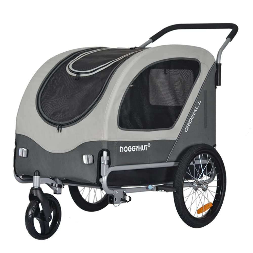 Doggyhut Original Large Pet Bike Trailer & Stroller 2-In-1,For Dogs Up To 78 Lbs,Parking Brakes,Easy Folding Cart Frame, Quick R